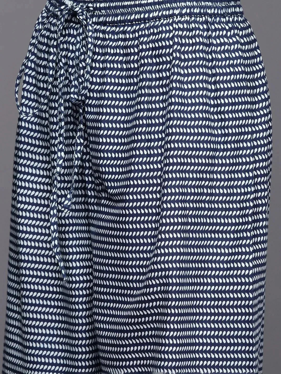 Blue Printed Cotton A-Line Kurta Set With Salwar - Libas 