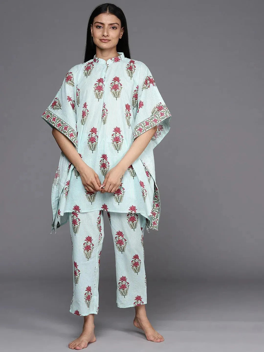 Blue Printed Cotton Kurta Set - Libas