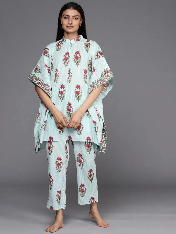 Blue Printed Cotton Kurta Set - Libas