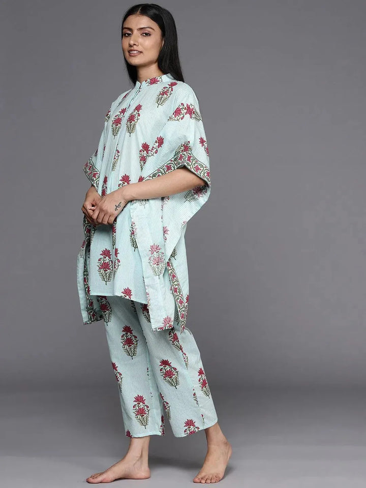 Blue Printed Cotton Kurta Set - Libas