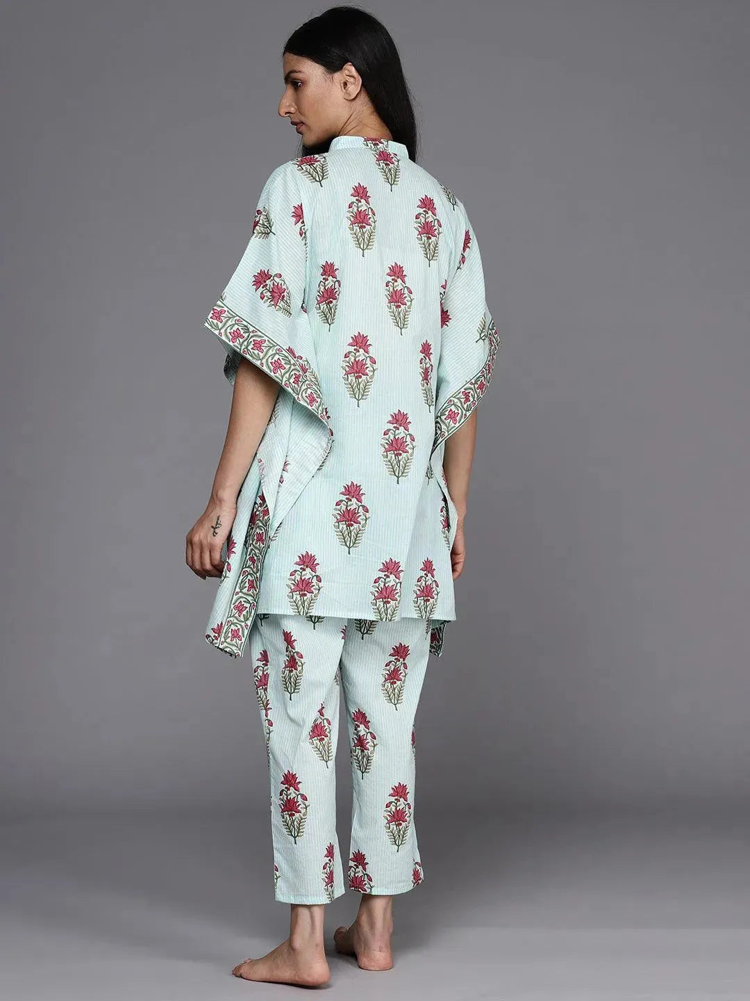Blue Printed Cotton Kurta Set - Libas