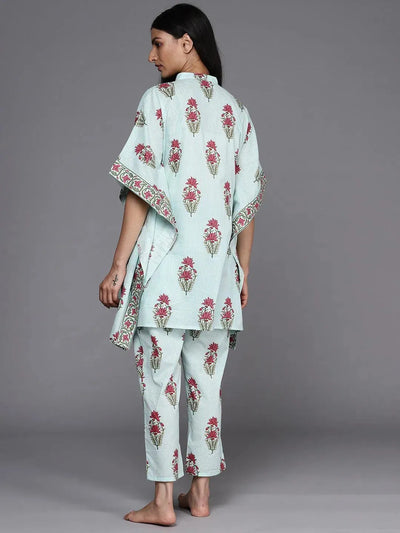 Blue Printed Cotton Kurta Set - Libas