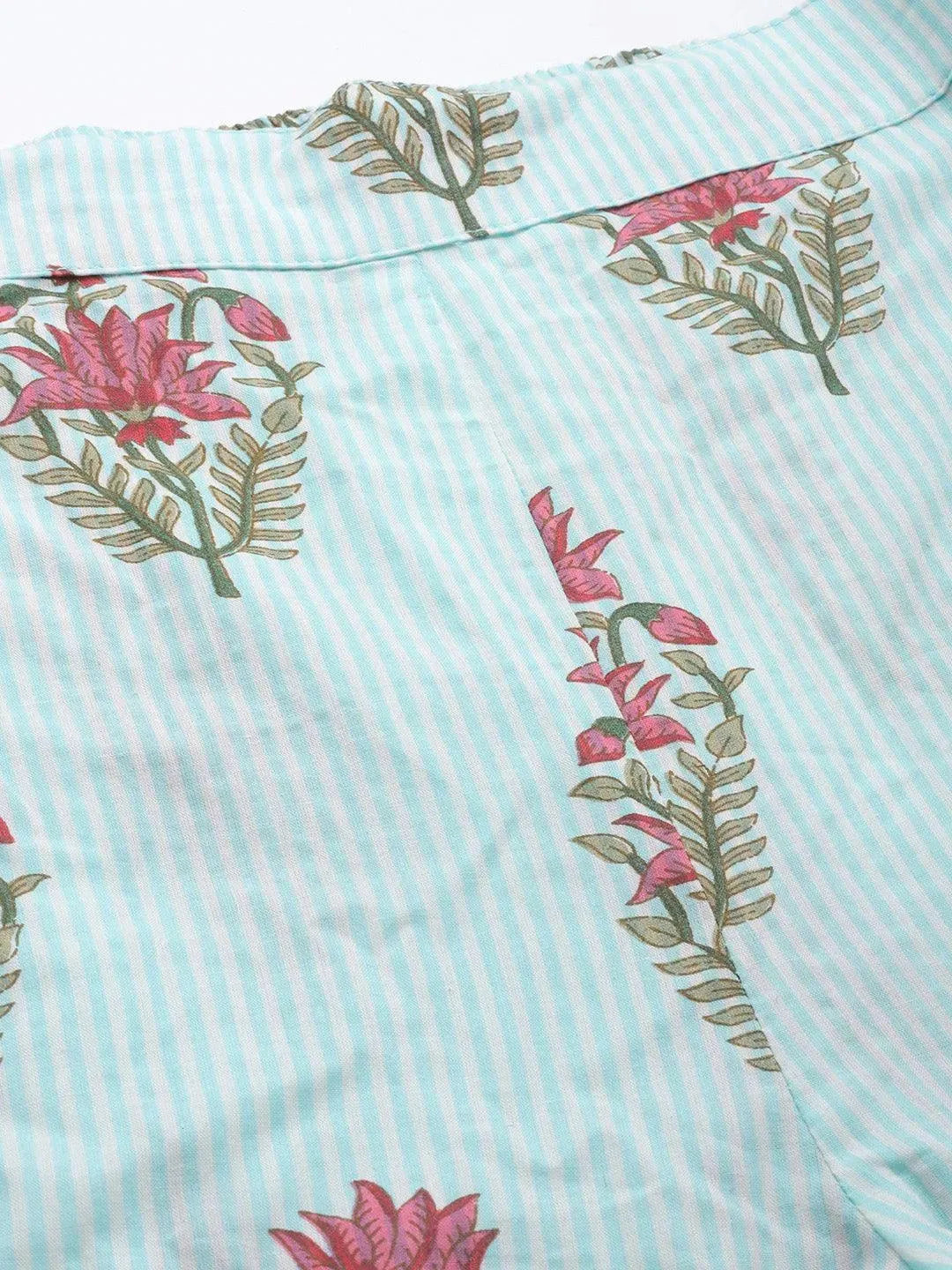 Blue Printed Cotton Kurta Set - Libas 