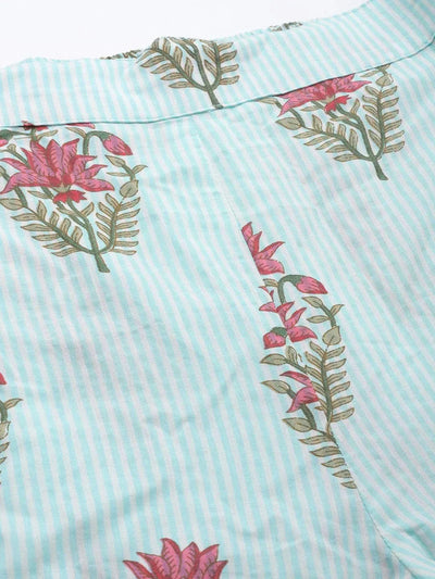 Blue Printed Cotton Kurta Set - Libas