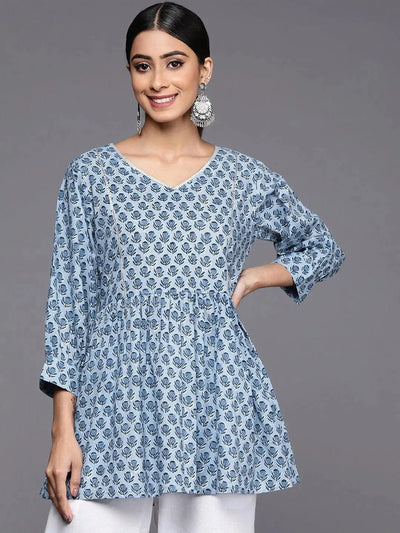 Indian Women Blue Floral A-Line Printed Kurta Kurti Dress Top Tunic  Pakistani | eBay