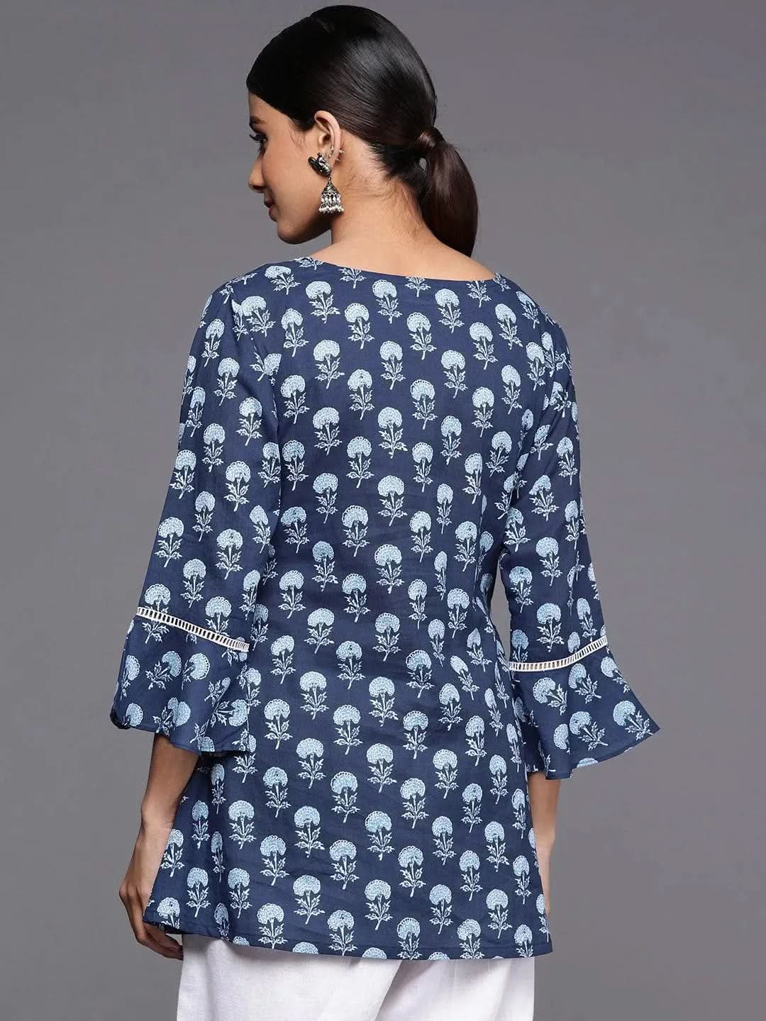 Grey Printed A-Line Cotton Kurti main image 0