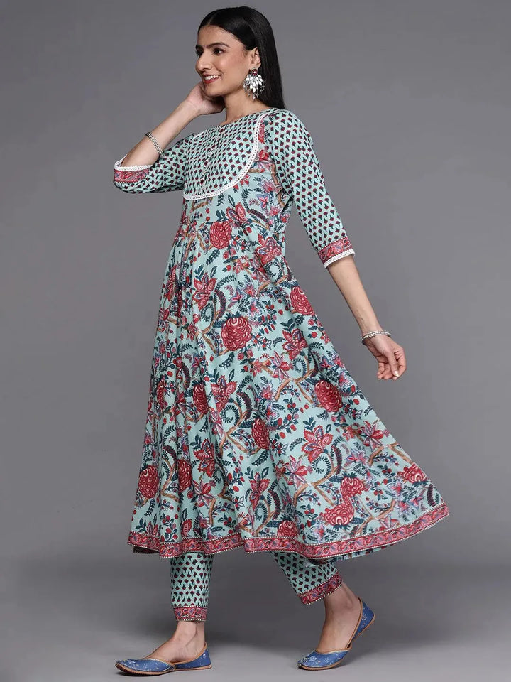 Blue Printed Cotton Suit Set - Libas