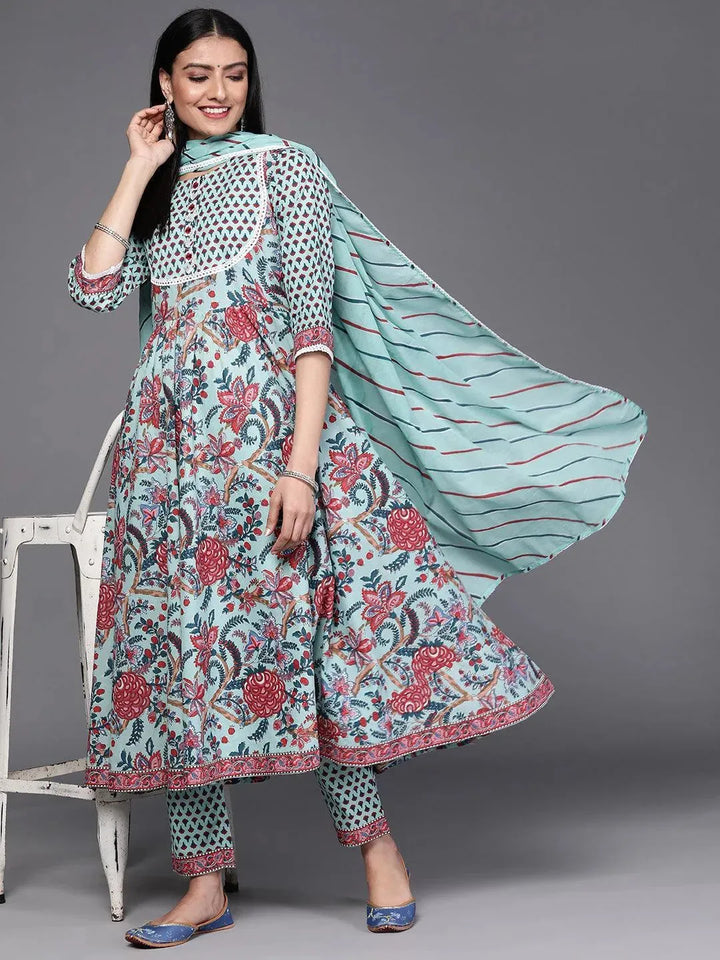 Blue Printed Cotton Suit Set - Libas