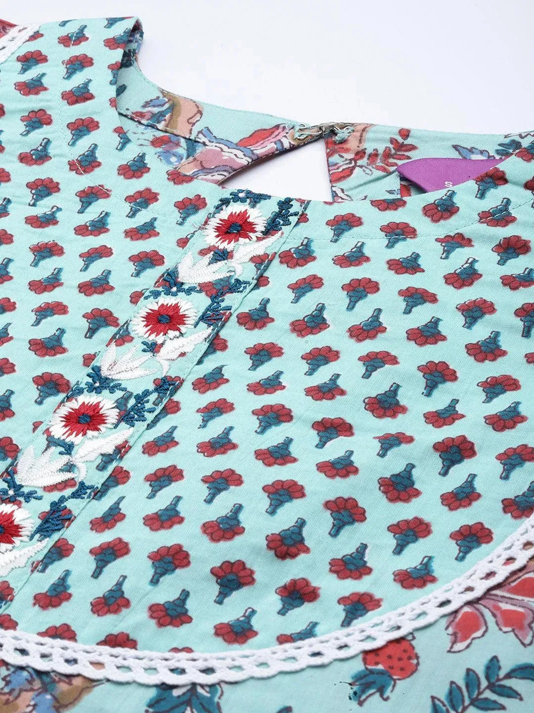 Blue Printed Cotton Suit Set - Libas 