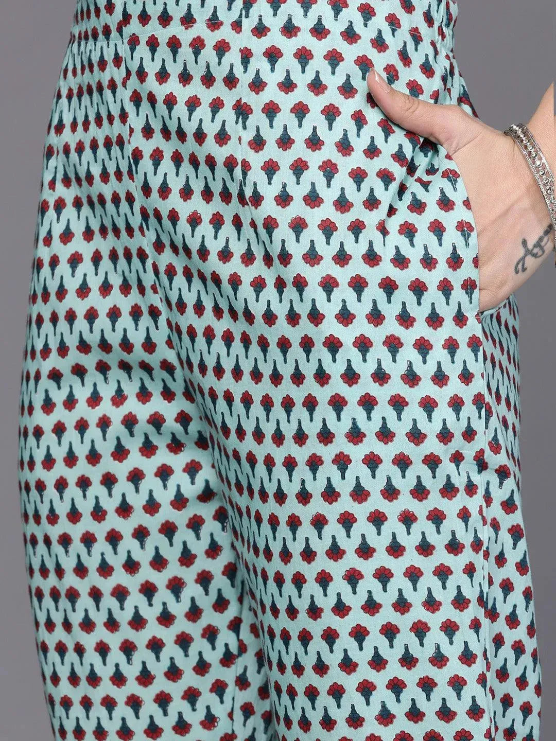 Blue Printed Cotton Suit Set - Libas 