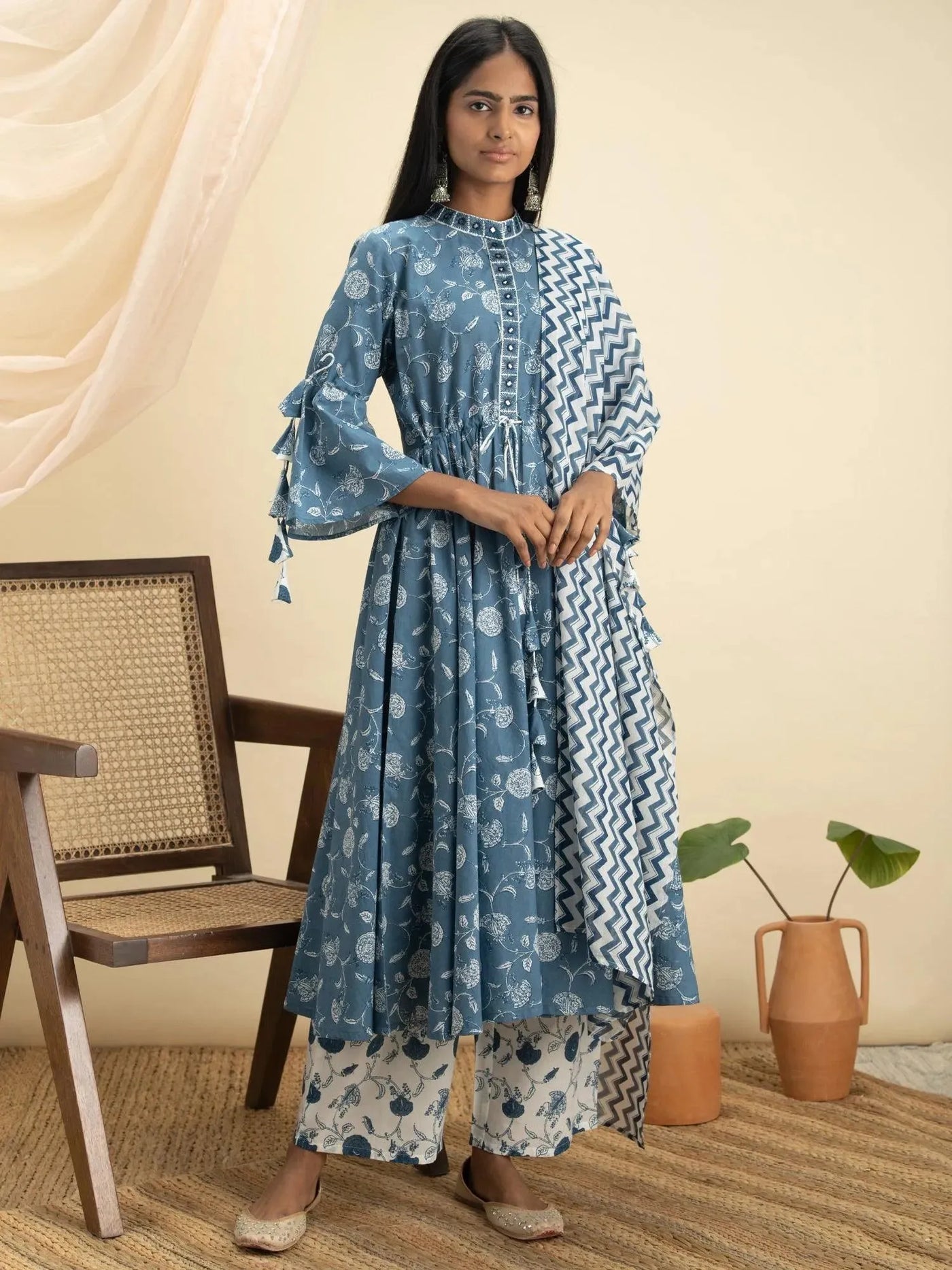 Blue Printed Cotton Suit Set - Libas