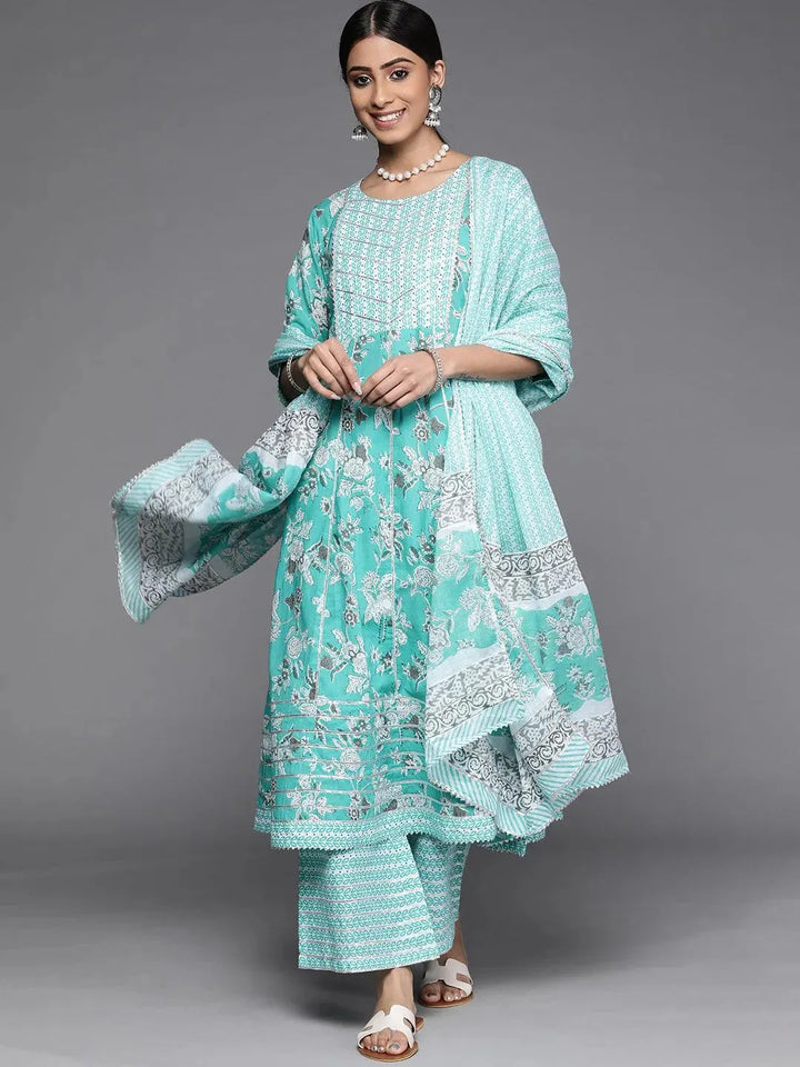 Blue Printed Cotton Suit Set - Libas