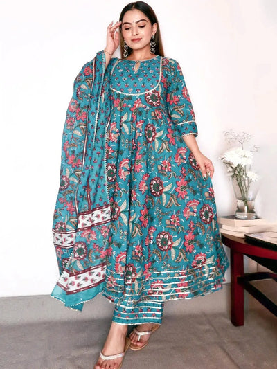 Blue Printed Cotton Suit Set - Libas