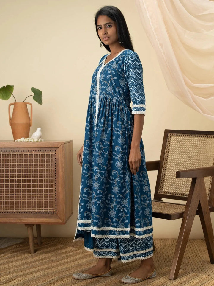 Blue Printed Cotton Suit Set - Libas