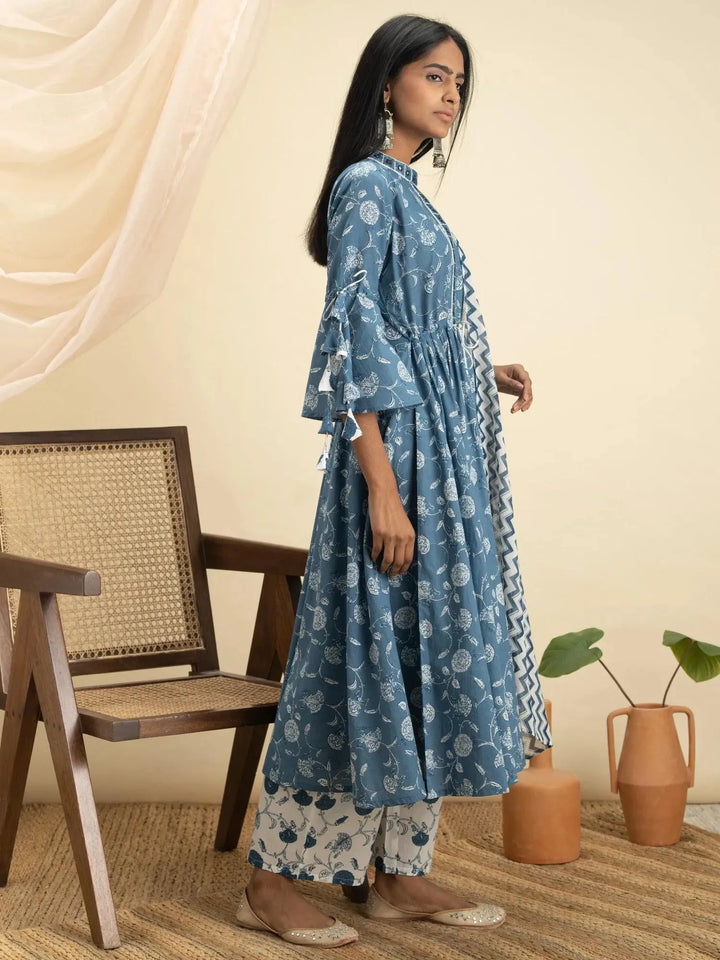 Blue Printed Cotton Suit Set - Libas