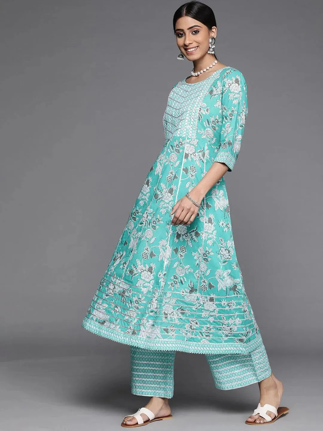 Blue Printed Cotton Suit Set - Libas