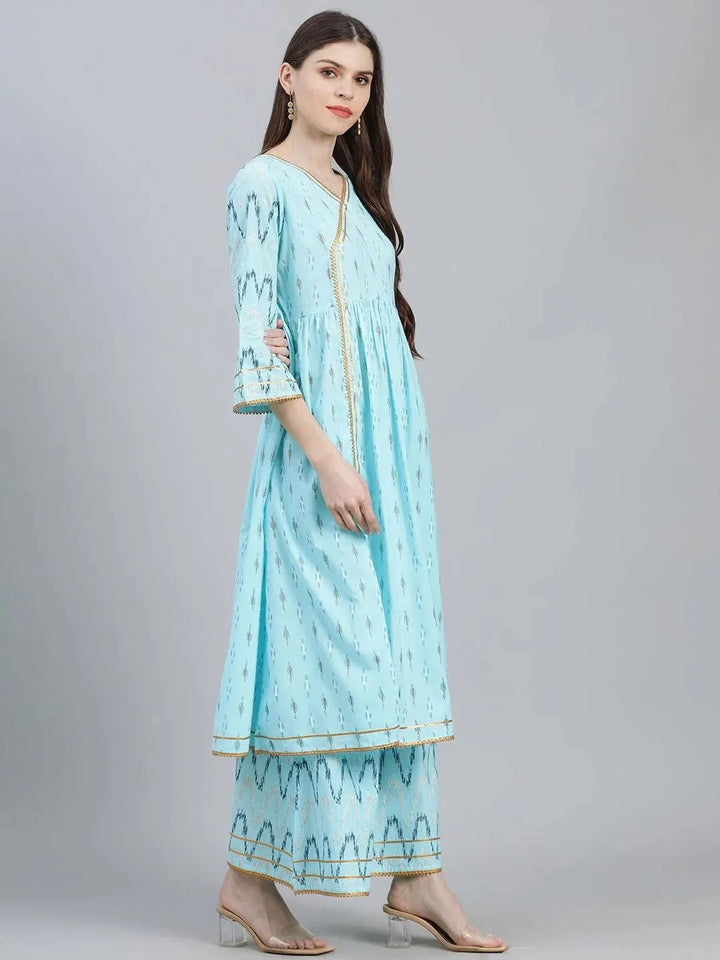 Blue Printed Cotton Suit Set - Libas