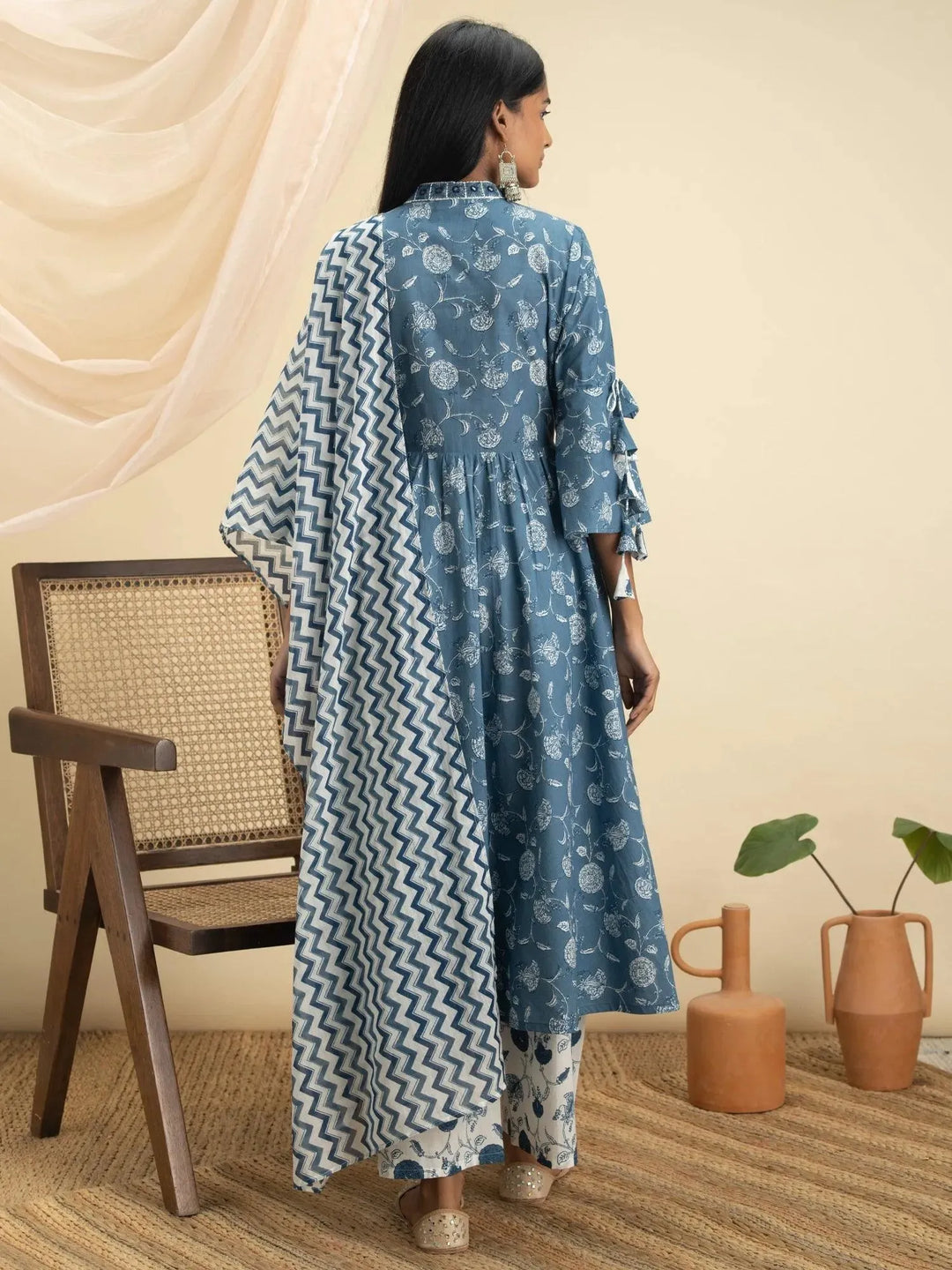 Blue Printed Cotton Suit Set - Libas