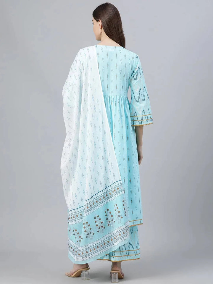 Blue Printed Cotton Suit Set - Libas
