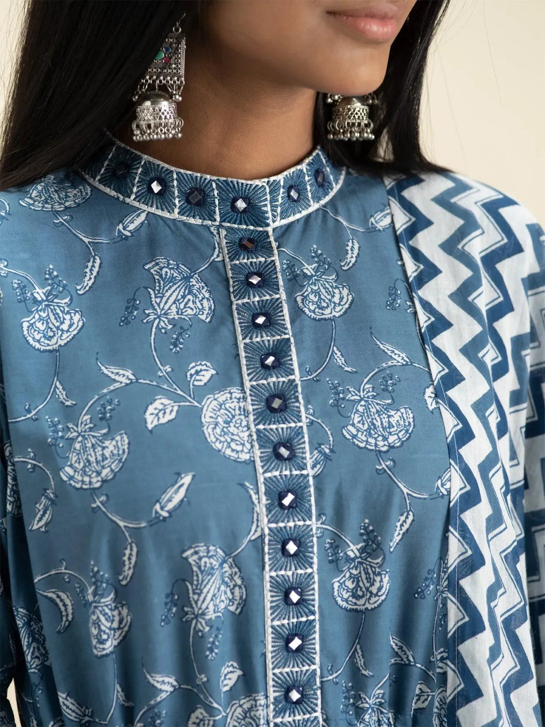 Blue Printed Cotton Suit Set - Libas