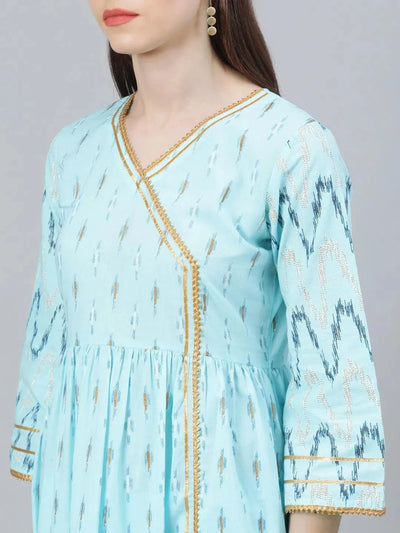 Blue Printed Cotton Suit Set - Libas