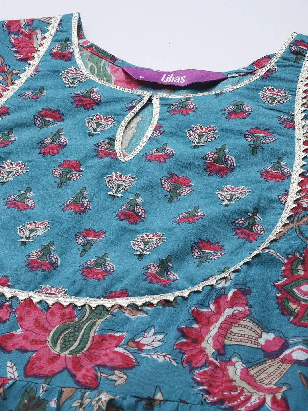 Blue Printed Cotton Suit Set - Libas 