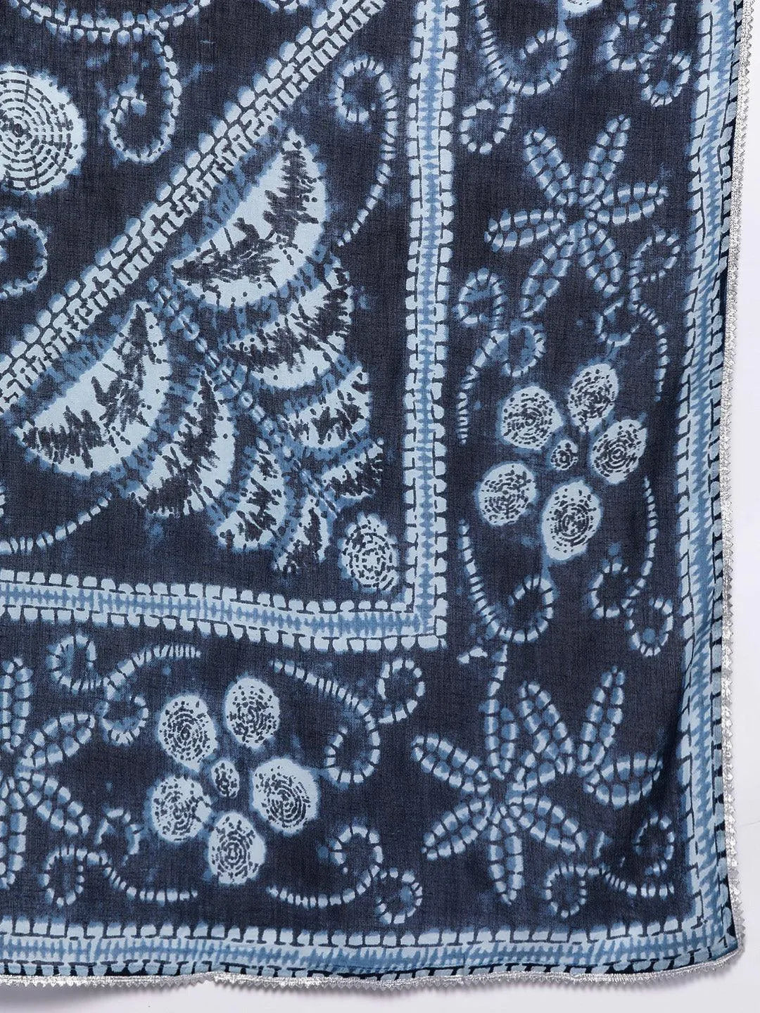 Blue Printed Cotton Anarkali Kurti With Sharara & Dupatta - Libas 