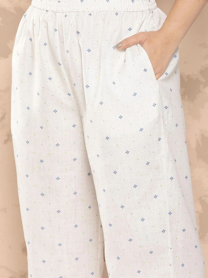 Blue Printed Cotton Blend Straight Kurta With Trousers - Libas