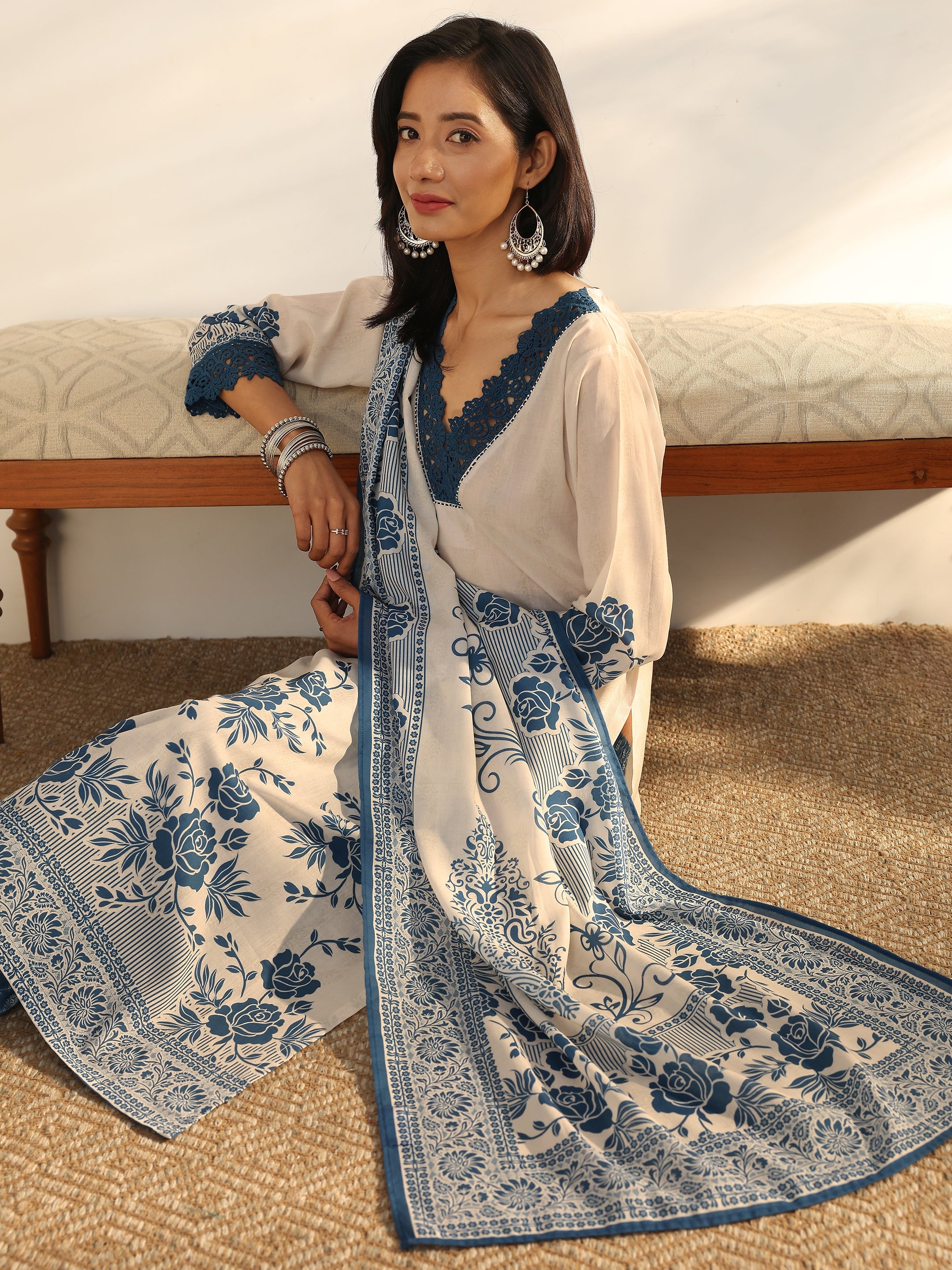 libas Blue Printed Cotton Blend Straight Suit Set With Dupatta-picture-44