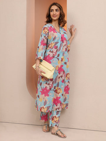 Libas Blue Printed Cotton Co-Ord Sets