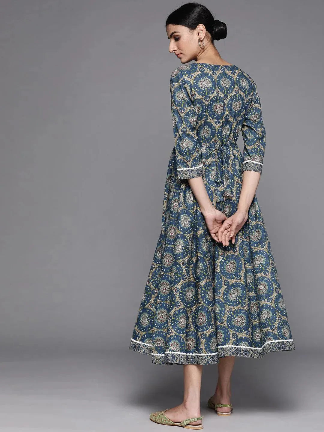 Blue Printed Cotton Dress - Libas