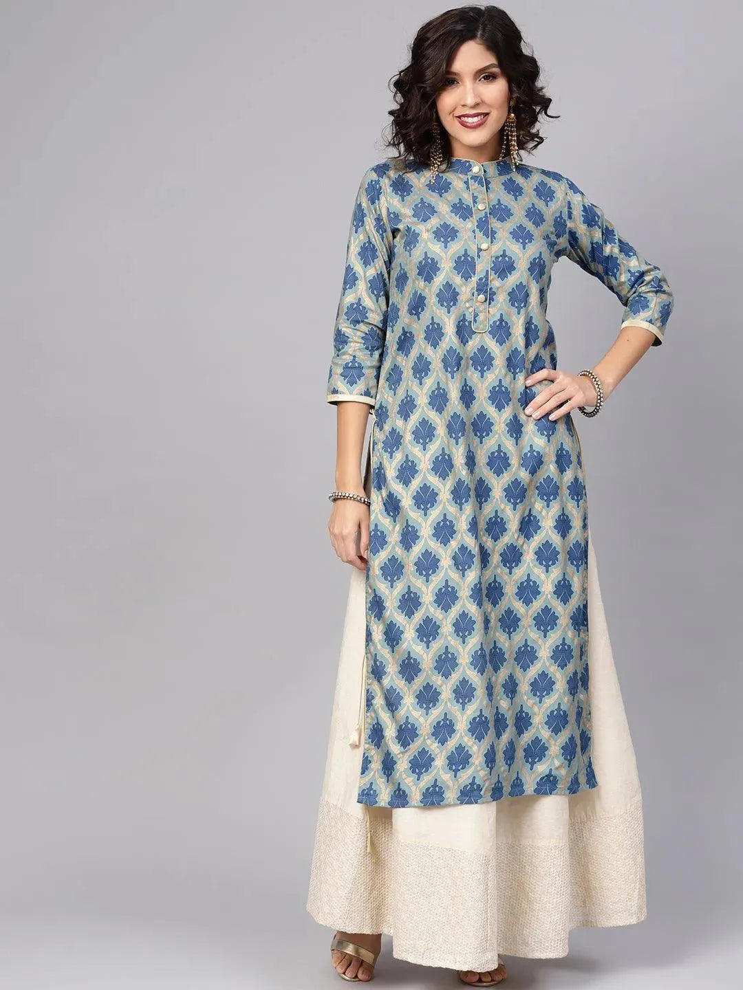 Blue Printed Cotton Kurta - Libas