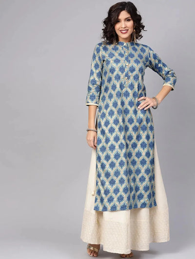 Blue Printed Cotton Kurta - Libas