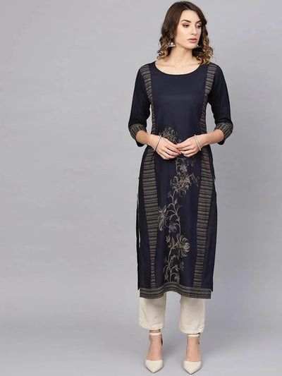 Blue Printed Cotton Kurta - Libas