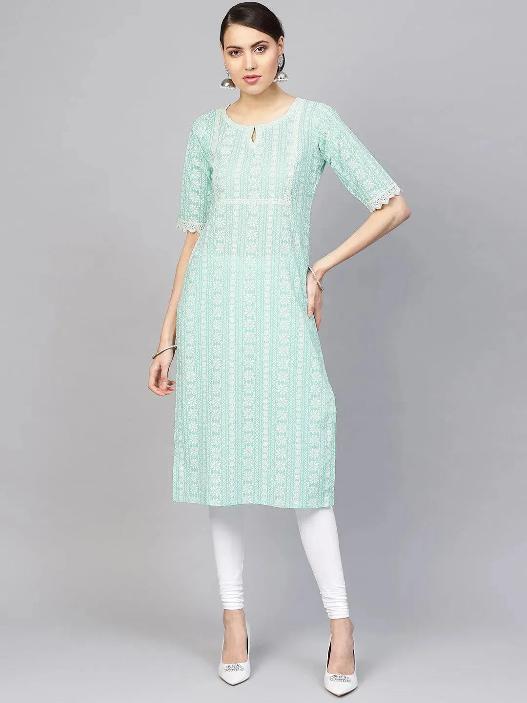 Blue Printed Cotton Kurta - Libas