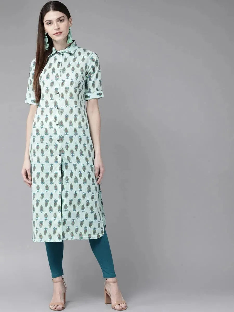 Blue Printed Cotton Kurta - Libas