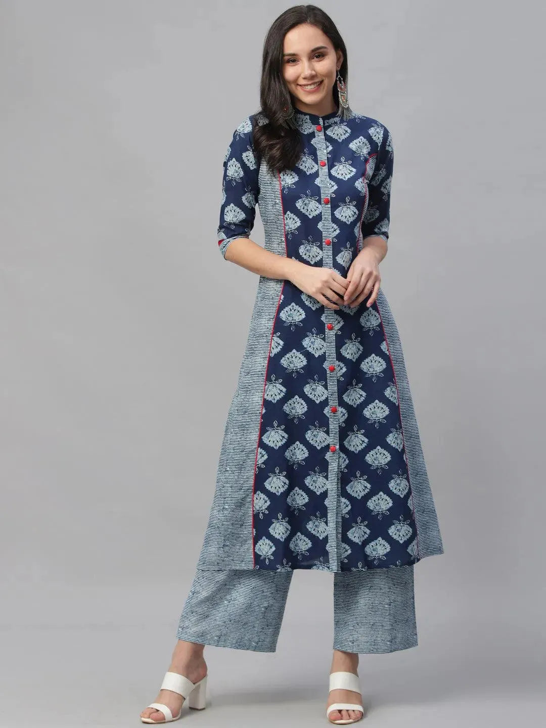 Blue Printed Cotton Kurta - Libas