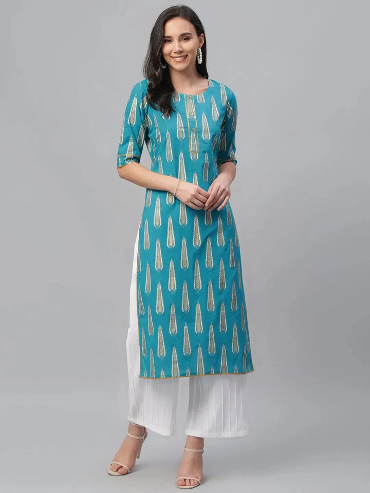 Blue Printed Cotton Kurta - Libas