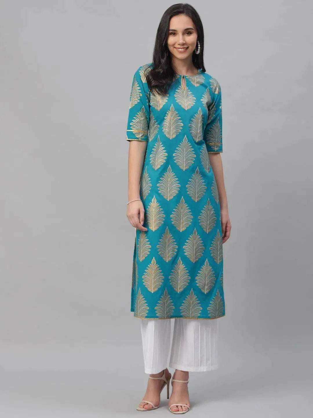 Blue Printed Cotton Kurta - Libas
