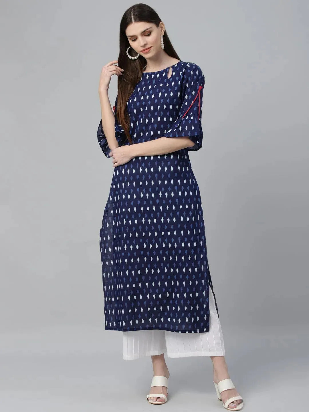 Blue Printed Cotton Kurta - Libas