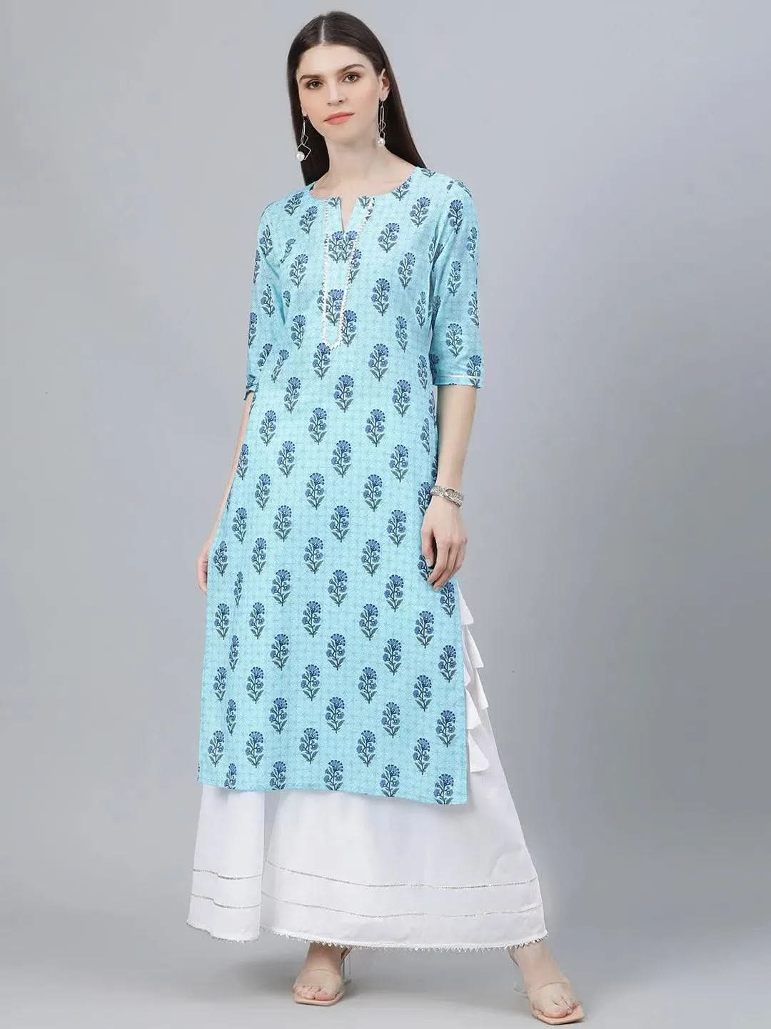 

Buy Blue Printed Cotton Kurta - 9230- | Libas Ethnic Wear Online