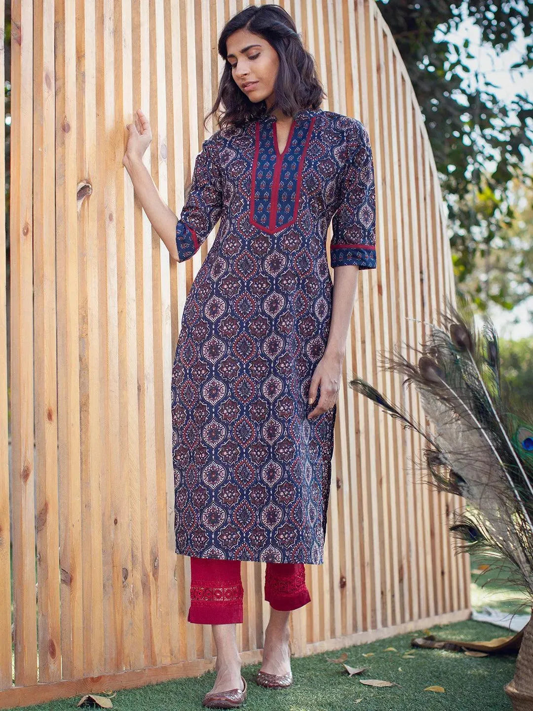 Blue Printed Cotton Kurta - Libas