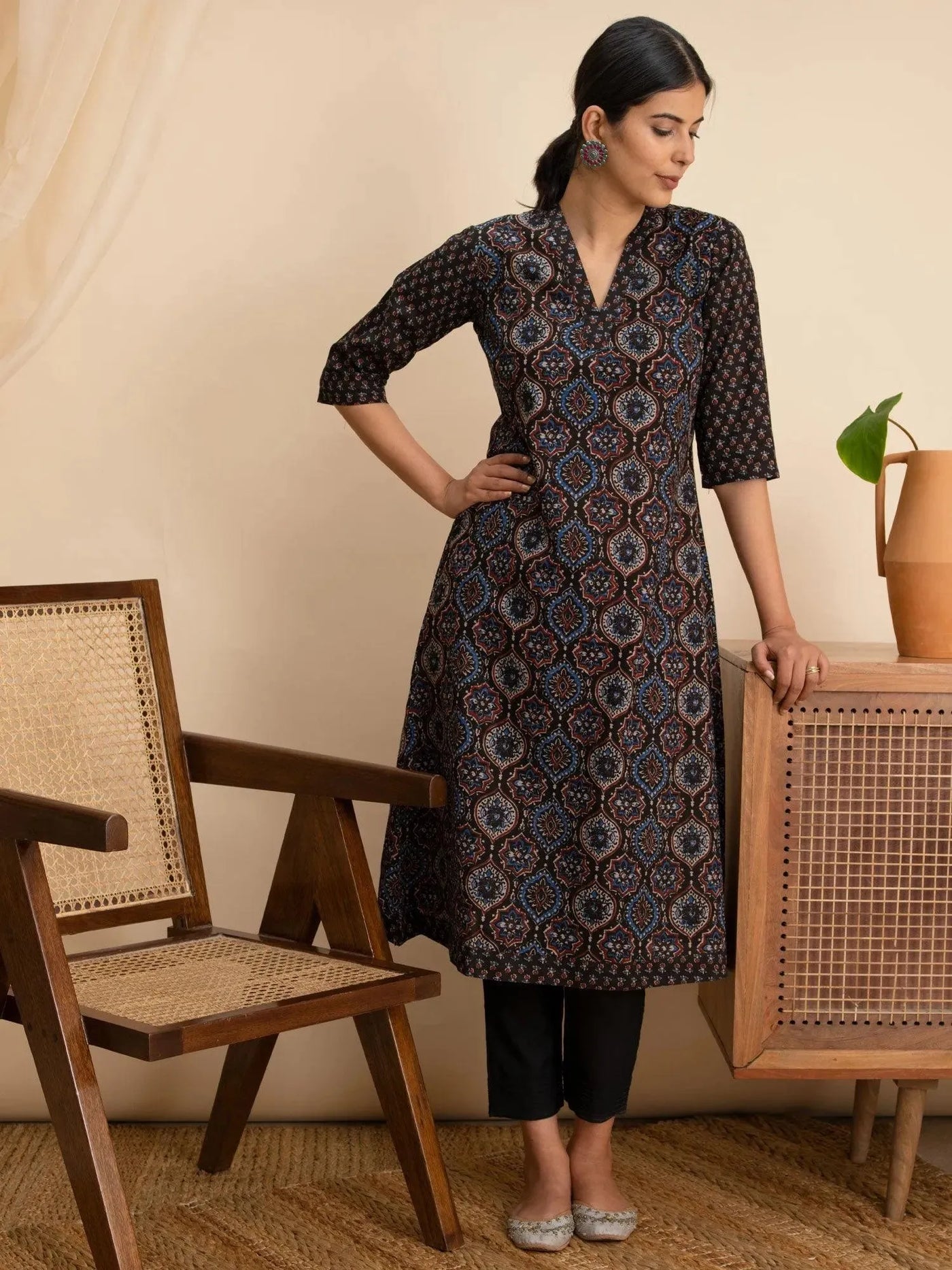 Blue Printed Cotton Kurta - Libas