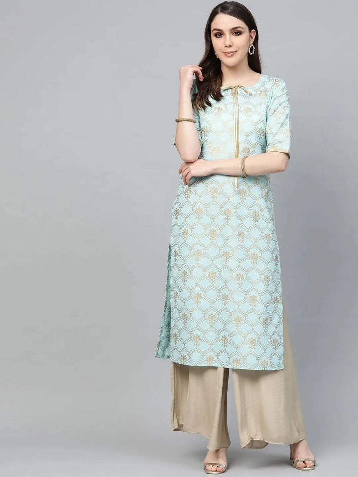 Blue Printed Cotton Kurta - Libas