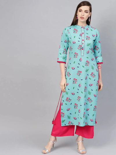 Blue Printed Cotton Kurta - Libas