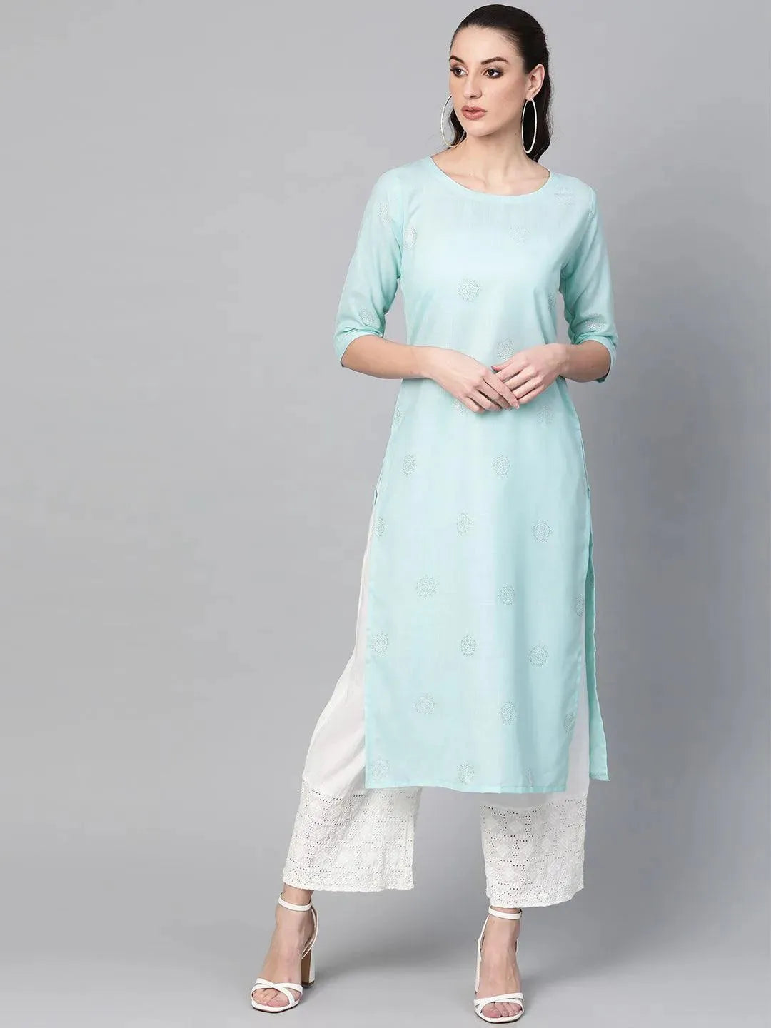 Blue Printed Cotton Kurta - Libas