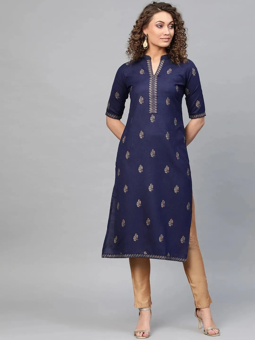 Blue Printed Cotton Kurta - Libas