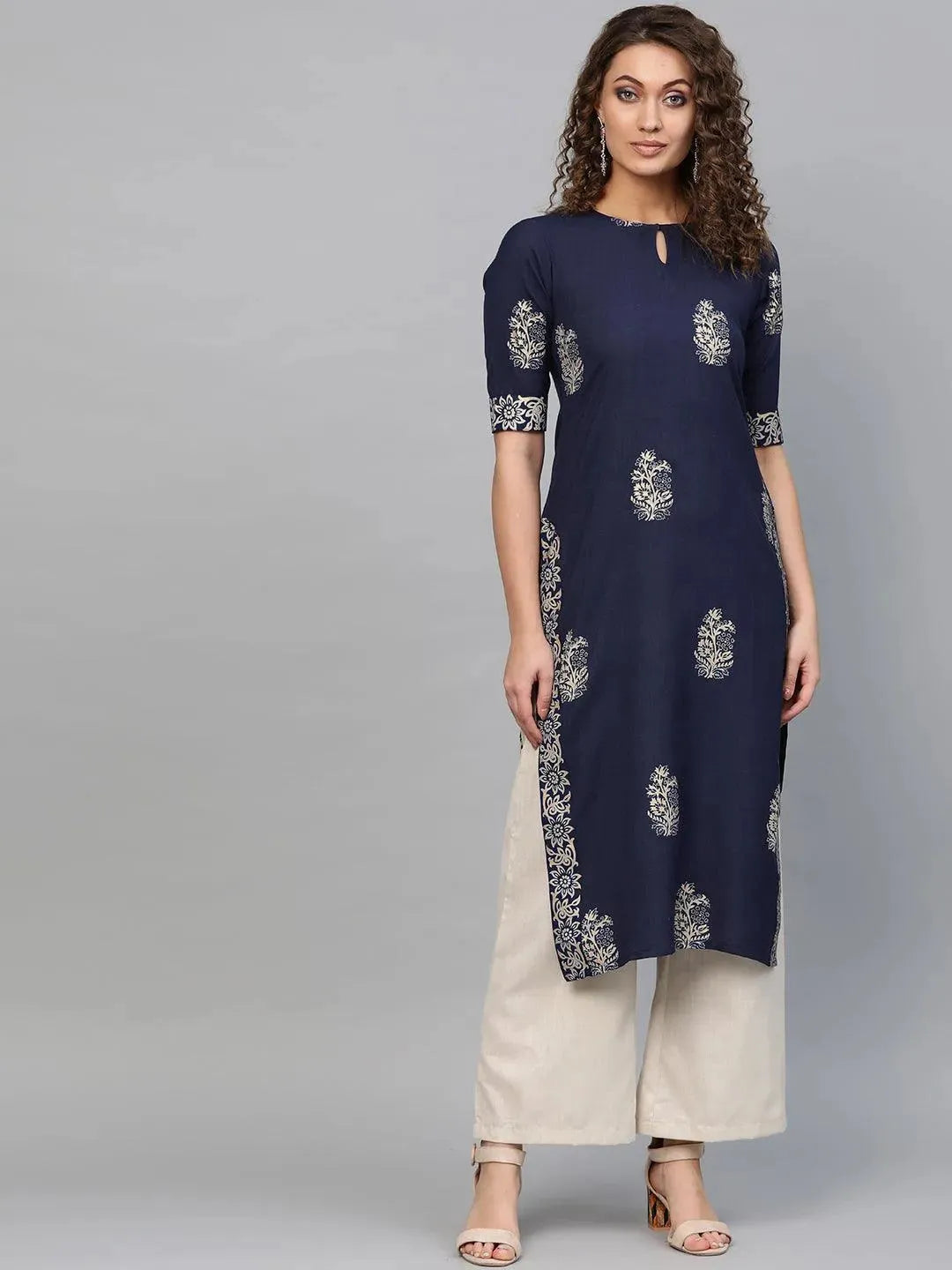 Blue Printed Cotton Kurta - Libas