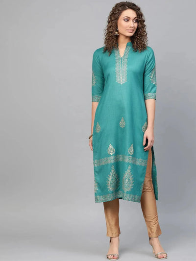 Blue Printed Cotton Kurta - Libas