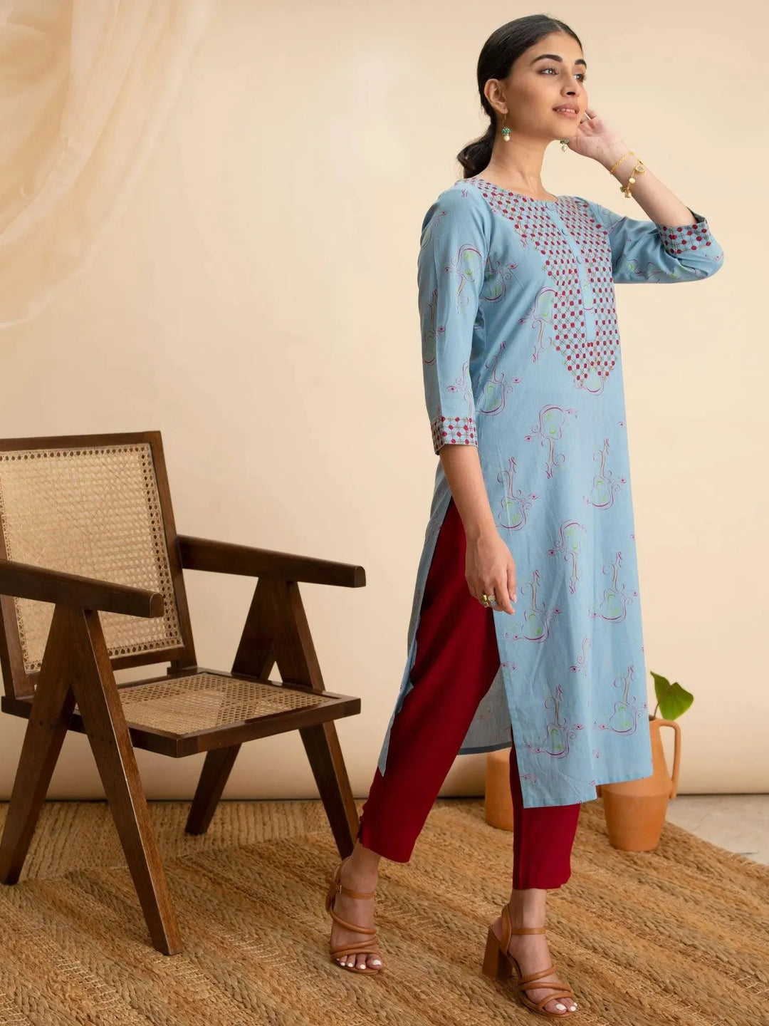 Blue Printed Cotton Kurta - Libas